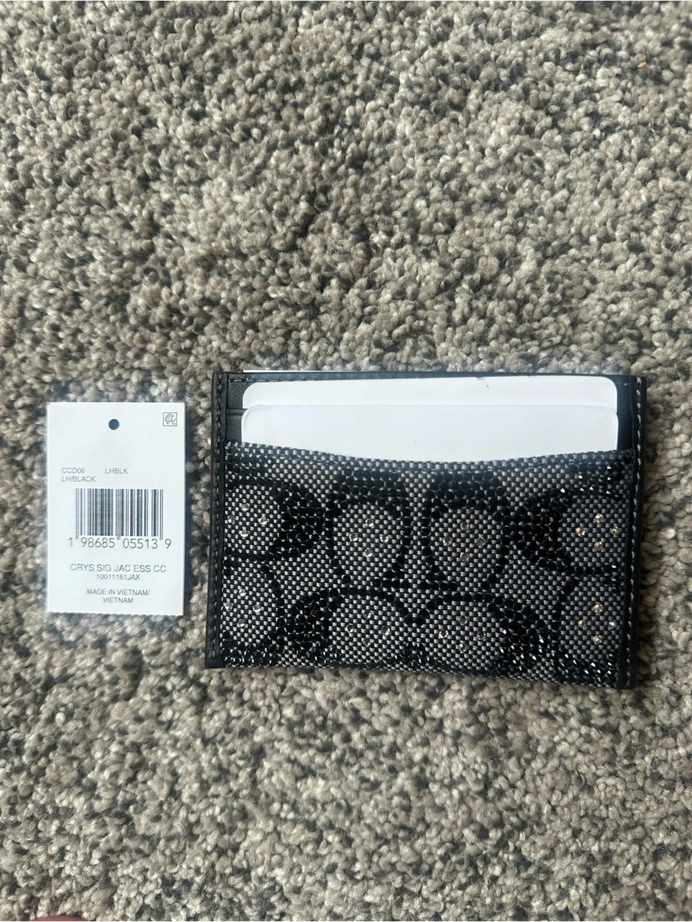 Coach Black Crystal Signature Jacquard Essential Card Case Wallet - New - Picture 9 of 9